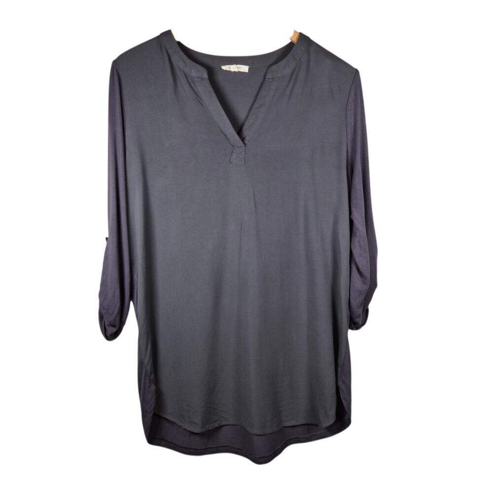 Pleione Womens 3/4 Roll Sleeve Popover Tunic Blouse Gray S Minimalist Corp Core